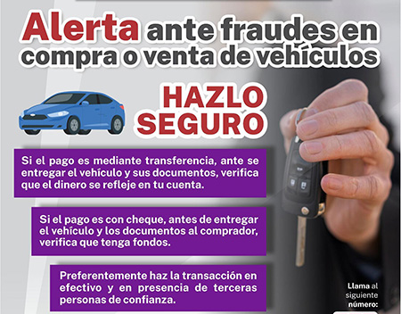 La Fiscalía Zona Norte advierte sobre fraudes en compra y venta de autos con transferencias o cheques falsos; pide hacer pagos en efectivo.
