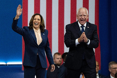 Kamala Harris anuncia a Tim Walz como su candidato a la vicepresidencia, destacando su origen en un pequeño pueblo de Nebraska y su compromiso con la educación y el bienestar social.