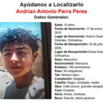 Andrian Antonio Parra Perea, de 15 años, desapareció el 23 de julio de 2025 en Casas Grandes. La Fiscalía solicita apoyo para dar con su paradero.