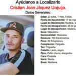 Cristian Joan Jáquez Urquijo desapareció el 26 de junio en Madera, Chihuahua. Tiene 22 años, varios tatuajes visibles y fue visto por última vez sin vestimenta conocida. Autoridades piden ayuda.
